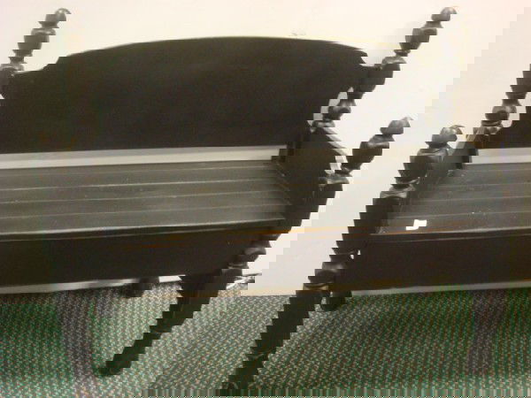 Handmade Black Bed Bench: Handmade Black Bed Bench: 42"W X 34"T. Back is Single Bed Headboard and 2 Sides are Footboard. Plank Seat. (40-80)