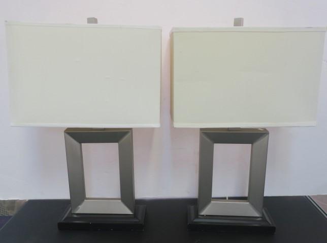 Pair of Brushed Aluminum Picture Frame Table Lamps: (1 of 3)