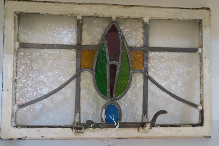 Antique Leaded Glass Window in Painted Metal Frame: (1 of 4)