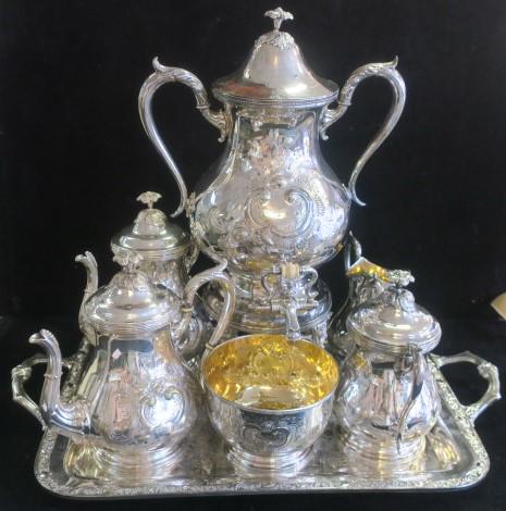 Elegant MERIDAN 7 Piece Antique Silver-Plate Tea Set: (1 of 5)