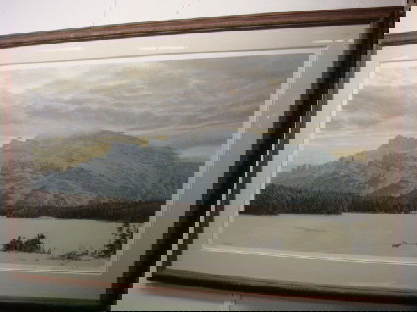 Signed and Numbered ROBERT BATEMAN Scenic Print: Signed and Numbered ROBERT BATEMAN Scenic Print: 1930-. Canadian Naturalist and Teacher. #598/950. 35" X 20" Framed to 42" X 28". Signed Lower Right. Done in 1980. (200-300)