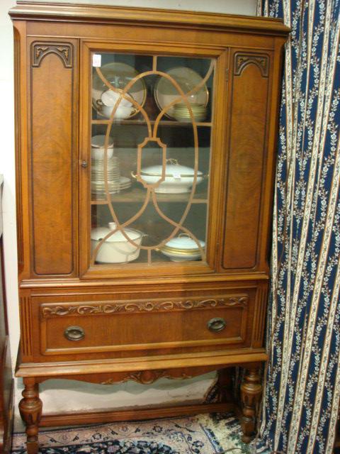 Single Door Depression Era China Cabinet With Dra