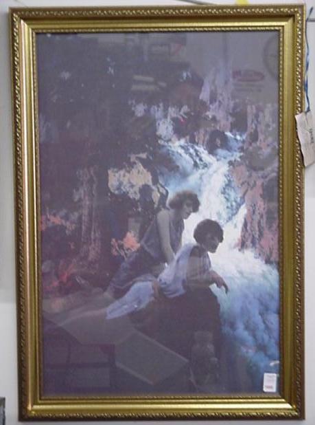 MAXFIELD PARRISH, Waterfall, Fine Art Print: MAXFIELD PARRISH, Waterfall, Fine Art Print: Print Taken From the 1931 Edison Mazada Calendar. 21' x 30' in 2' Ornate Gold Wood Frame. Very Good Condition. For questions or detailed condition reports