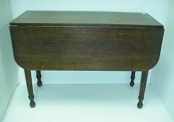 Vintage Walnut Drop Leaf Dining Table: Vintage Walnut Drop Leaf Dining Table: 19th C. Table with Hand Turned Legs and Hand Made Top. Rounded Corners on Drop Leaves. Bidders are reminded that these items are of considerable age and will exh