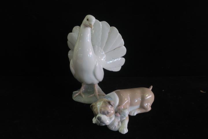 Two LLADRO Animal Figurines, Dove & Bulldog with Cat: (1 of 6)