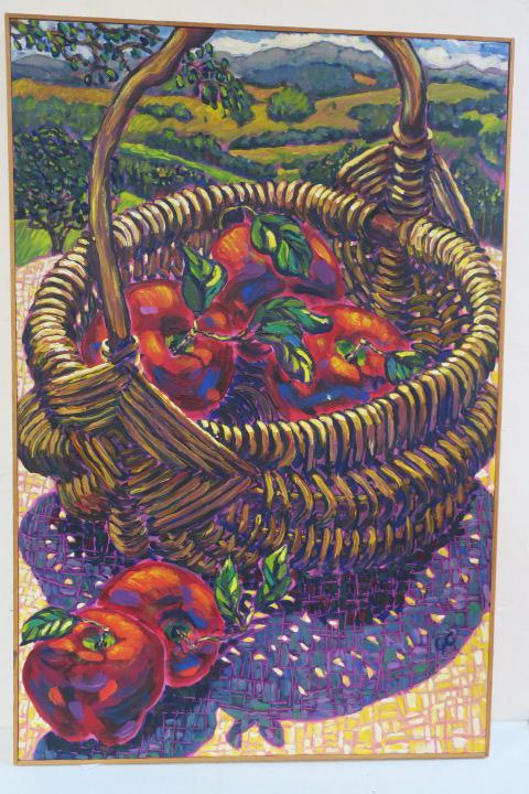 N. Carolina Artist JIM CHAPMAN "Leafy Apple Basket". (1 of 5)