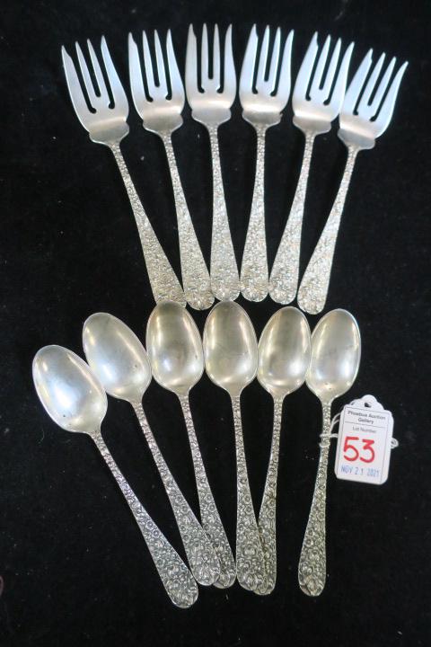 STIEFF ROSE Sterling Salad Forks and Teaspoons: (1 of 3)