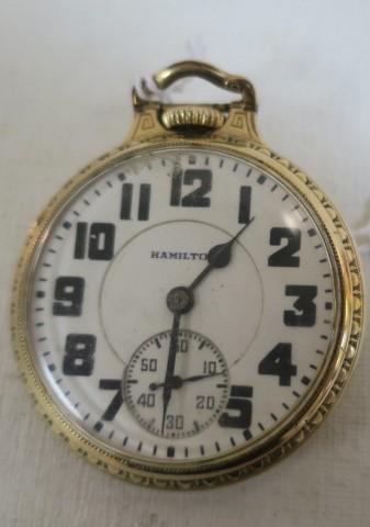 1935 Open Face HAMILTON Rail Road Pocket Watch:: 1935 Open Face HAMILTON Rail Road Pocket Watch: #2594849, 21 Jewel, 5 Position, Double Roller, Grade 992E, 16S, Elinvar Hairspring, Sunken Second Dial. 10KT GF Wadsworth Case #H255860, Patent 5-22-26 