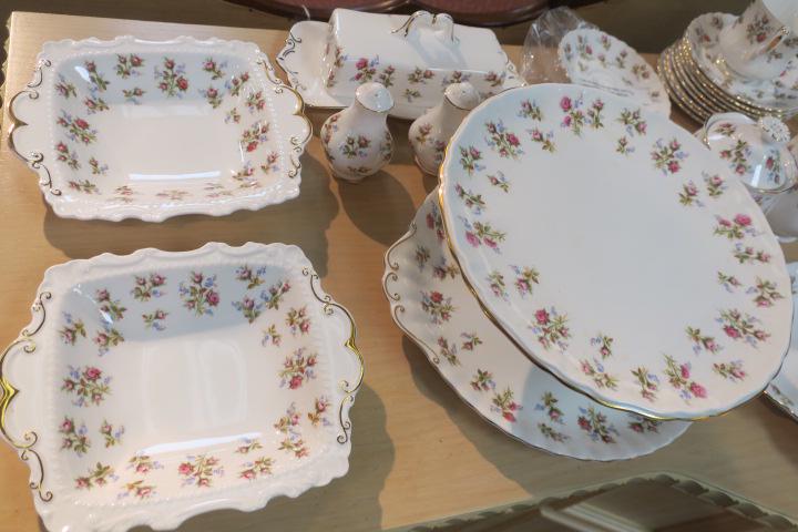 ROYAL ALBERT "Winsome" Bone China Tableware, 64Pc:: ROYAL ALBERT "Winsome" Bone China Tableware, 64Pc: Includes Eleven Snack Plates, 17 Demitasse Cups and 16 Saucers, 10 Teacups, Butter Dish with Cover, Salt & Pepper Shakers, 2 Bowls, Candy Dish, Handl