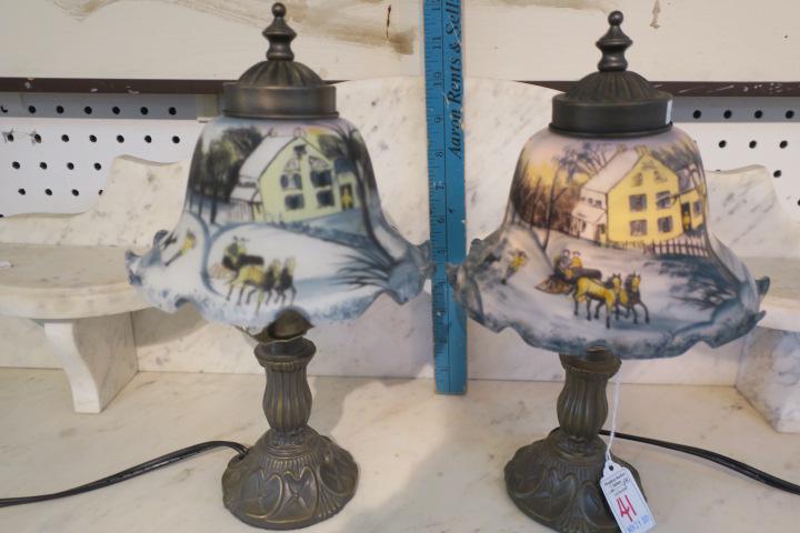 Pair of Miniature Scenic Winter Time Lamps: (1 of 3)