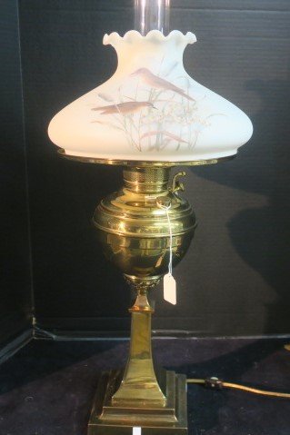 MILLER Electrified Brass Oil Lamp: (1 of 4)