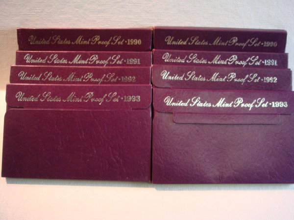 8 US Mint Proof Sets 1990's:: 8 US Mint Proof Sets 1990's: 2 x 1990, 1991, 1992, and 1993 US Government Mint Sets. (80-150)