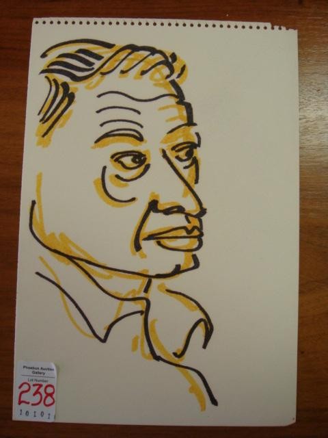 GEORGE BAKER SELF PORTRAIT Colored Pen & Ink:: GEORGE BAKER SELF PORTRAIT Colored Pen & Ink: Original Drawing on Artist Cardstock. 10 1/2" X 7". (50-250)