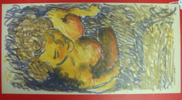 GEORGE BAKER Colored Pen & Ink, Suzanne Nude:: GEORGE BAKER Colored Pen & Ink, Suzanne Nude: 7 1/2" x 15" on Heavy Cardstock. (100-500)