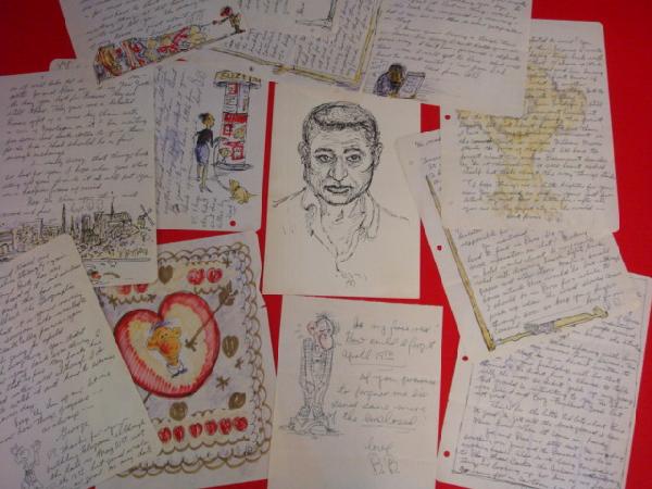 GEORGE BAKER Personal Illuminated Letters:: GEORGE BAKER Personal Illuminated Letters: In His Letters to Suzanne George Decorated each Page with a Cartoon of himself or with his Alter Ego, SAD SACK. They are at once Funny, Touching & Bitterswee