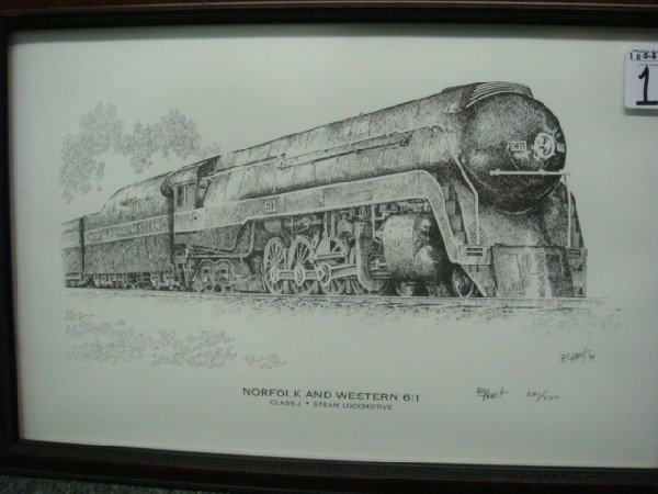 Pencil Signed, Numbered B HART Steam Engine:: Pencil Signed, Numbered B HART Steam Engine: #241/250, Signed LR, Norfolk Western. 13"X 18". (40-60)