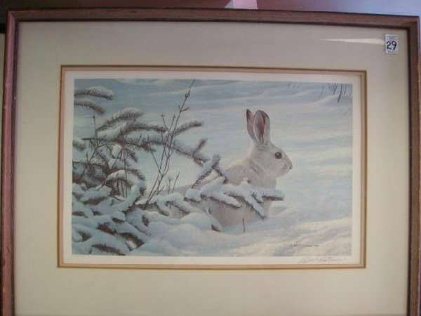 Signed ROBERT BATEMAN Winter Snowshoe Hare Print:: Signed ROBERT BATEMAN Winter Snowshoe Hare Print: Signed Lower Right, Number 378/950. Retails for $1650. 23" X 31". (200-400)