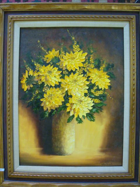 Signed KITTYE ROBERTS Still Life Oil on Canvasboard: Signed KITTYE ROBERTS Still Life Oil on Canvasboard: Signed Lower Right. Thick Paint gives Flower Petals Dimension. (100-200)