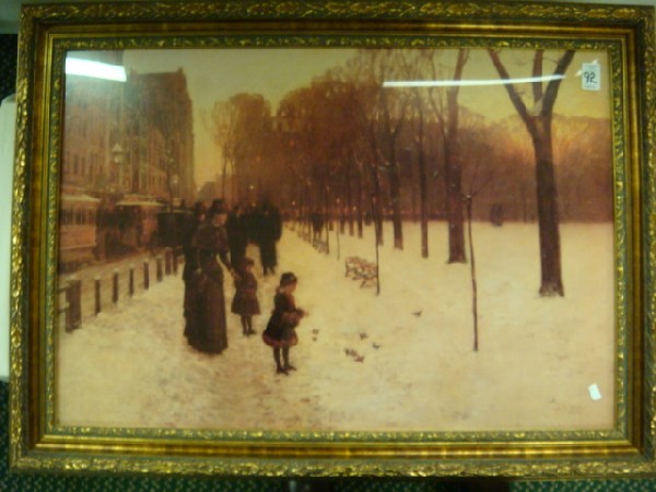 Fredrick Childe Hassam Framed Print:: Fredrick Childe Hassam Framed Print: Walk in Central Park in Sepia. Signed in Print. Listed Avante Garde Artist, 1859-1939. 36" x 26". (80-120)
