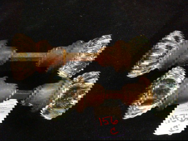 2 Pairs of Vintage Glass Door Knobs: 2 Pairs of Vintage Glass Door Knobs: 2"D Molded Glass Knobs with Brass Collars and 2" Thru The Door Lock Iron Bars. (30-40)