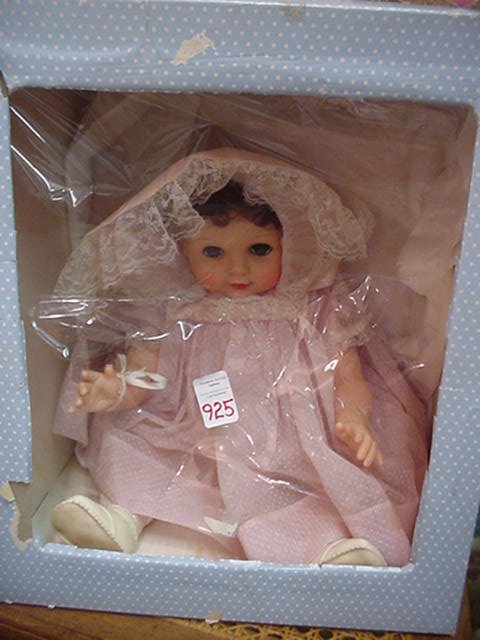 Effanbee and Unmarked Vinyl Infant Dolls: Effanbee and Unmarked Vinyl Infant Dolls: 15" Effanbe Sweetie Pie with Vinyl Limbs and Body, Synthetic Hair, Sleep Eyes. Original Tag and Cushion. 19" Soft Vinyl Limbs and Hard Vinyl Body with Sleep E