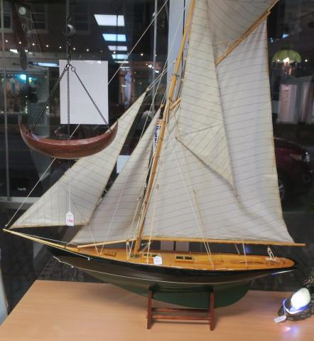 Model of J Class America's Cup Racer Display Boat:: Model of J Class America's Cup Racer Display Boat: Highly Detailed and Fully Assembled, Built to Scale. Intricately Rigged Sails with Winches on Deck to Control The Jibs, Clews and Sheets. No Handle C