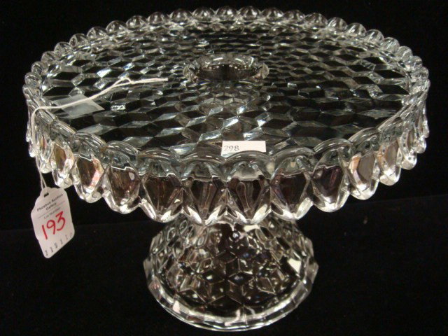 FOSTORIA American Round Cake Stand:: FOSTORIA American Round Cake Stand: 11"D X 7 1/2"T. Classic Cube Patterned Apron. Rum Well in Center. One Piece. (80-120)