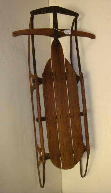 Circa 1919 Wooden Sled with Metal Runners:: Sled is from Long Island NY. Steering Bar. (30-50)