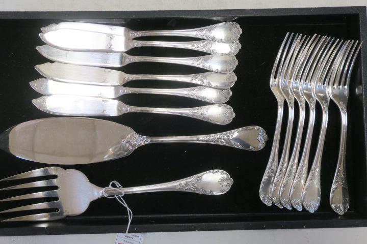 14 Pc. CHRISTOFLE "Marly" Silver-plate Fish Set: (1 of 5)