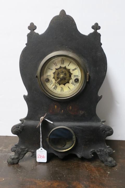Antique Iron Front Eight Day Mantle Clock: (1 of 2)