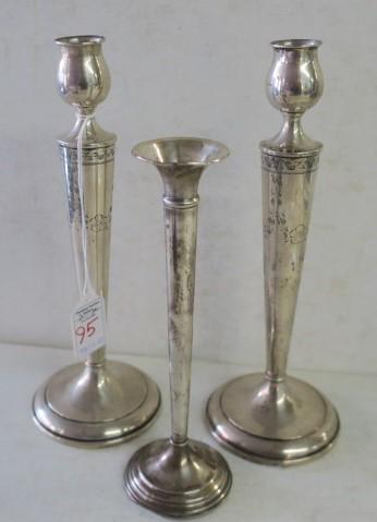 Pair of Sterling Silver Candlesticks and Vase: (1 of 4)