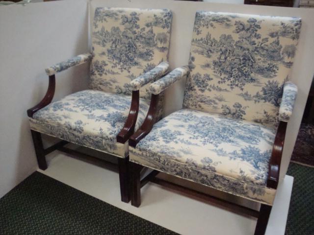 Pair of Mahogany Framed Upholstered Armchairs: (1 of 3)