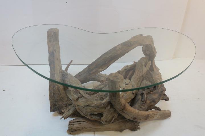 Driftwood Base Glass Top Coffee Table: (1 of 4)