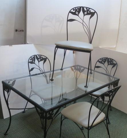 Wrought Iron Glass Top Patio Table and Four Chairs: (1 of 5)