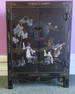 Chinese Black Lacquer Carved Stone Decorated Cabinet: