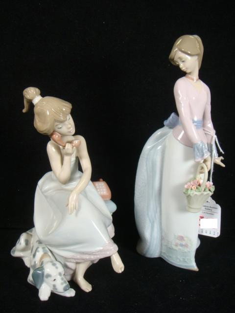 LLADRO 5466 Chit Chat, 7622 Basket of Love:: LLADRO 5466 Chit Chat, 7622 Basket of Love: Girl with Dalmatian, 7 3/4"T, Juan Huerta, 1988-Current. Girl with Basket, Jose Puche, 1983-1994, 7 1/4"T. Mint in Box. (180-280)