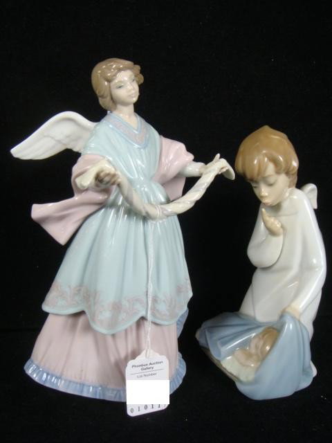 LLADRO 4635 Angel with Baby, 6125 Joyful Offering:: LLADRO 4635 Angel with Baby, 6125 Joyful Offering: Angel, 7"T, By Juan Huerta, 1969-2002. #6125. 8 1/4", Jose Puche, Tree Topper 1994. Mint in Box. (350-500)