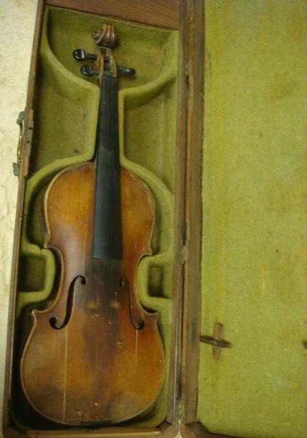 Vintage ALEX B HARDIE 1843 Violin in Wooden Case:: Vintage ALEX B HARDIE 1843 Violin in Wooden Case: Name and Date Stamped Inside Body. British Violin Maker, 1811-1890. 23"L in Fitted Wooden Case. Cracks in Body, Missing Pegs. (100-200)