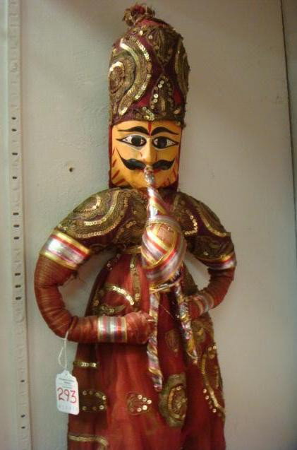 Handmade Rajasthani String Puppet:: Handmade Rajasthani String Puppet: From India, The Kathputli is a 1000 Year Old Tradition. Snake Charmer with Serpent Pipe, Dressed in Dhoti, Controlled by 1 String. 31"L. (80-100)