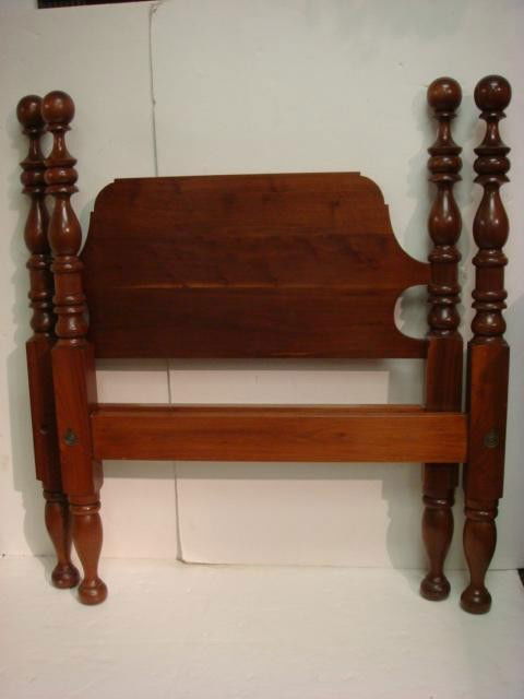 Pair of Custom Mahogany Twin Low Poster Beds: Pair of Custom Mahogany Twin Low Poster Beds: Ball Finials, Turned Columns on Shaped Headboard. Wooden Rails. (400-800)