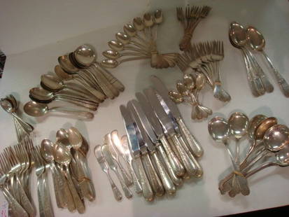 110 KIRK & SON Sterling Silver "Mayflower" Flatwar: 110 KIRK & SON Sterling Silver "Mayflower" Flatware: 10 Forks, 8 Salad Forks, 9 Dinner and 5 Butter Knives, 8 Ice Tea Spoons, 8 Cream and 12 Soup Spoons, 23 Teaspoons, 5 Demitasse Spoons, 9 Seafood Fo