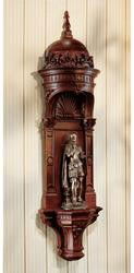 TOSCANO Winthrop Court Niche with Knight Statue: TOSCANO Winthrop Court Niche with Knight Statue: Cast From English Antique. Acanthus Leaf and Classical Column Detail. Niche is 37"T. Knight with Jeweled Sword is 13"T. Finial repaired. (50-80)