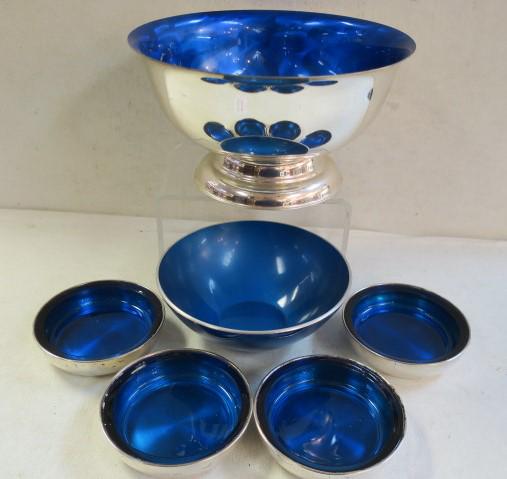 Six Pc. Silver-plate Bowls & Coasters with Royal Blue: (1 of 4)