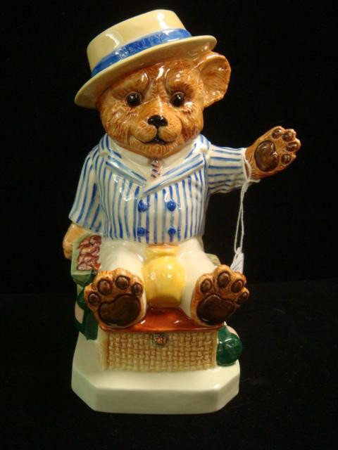 KEVIN FRANCIS Ceramic Henley Teddy Bear Toby Jug:: KEVIN FRANCIS Ceramic Henley Teddy Bear Toby Jug: Limited Edition 213/250. 9 1/2"T. Modeled by Andy Moss. Made in Staffordshire, England. (60-80)