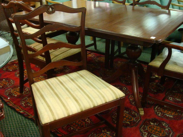 Mahogany Double Pedestal Dining Room Table: Mahogany Double Pedestal Dining Room Table: Vase Turned Legs with Splay Tri-Leg on Each Ending in Brass Capped Animal Paw Feet. 30"T, 42" X 61". (100-200)