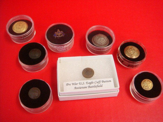 8 Military Buttons,19th Century, USMC, VMI, Others:: 8 Military Buttons,19th Century, USMC, VMI, Others: USMC CA 1850's Cuff and Jacket Button, Very Good Condition. VMI Cadet Jacket Button, VG. Infantry I Button, US Pre Civil War Eagle Cuff Button, Anti