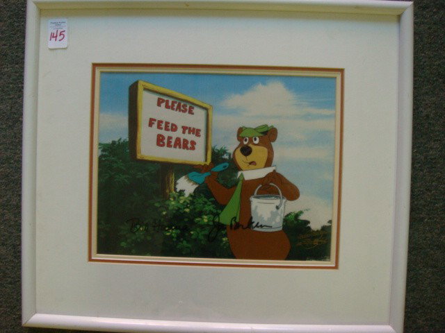 Signed HANNA & BARBERA Original Cell with Yogi Bea: Signed HANNA & BARBERA Original Cell with Yogi Bear: "PLEASE FEED THE BEARS" (200-350)