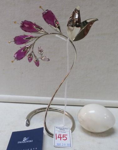 SWAROVSKI Dacea Fuchsia Rain Crystal Figurine:: SWAROVSKI Dacea Fuchsia Rain Crystal Figurine: From the Exotic Flowers Collection, 2009-2011. This Beautiful Flower has 4 Blossoms and 4 Buds. 2 Buds are Light Amethyst. Leaves and Stand are Silver-To