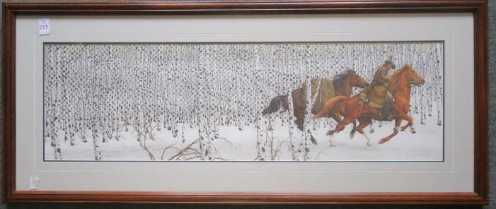 Signed BEV DOOLITTLE Limited Edition Off Set Lithograph:: Signed BEV DOOLITTLE Limited Edition Off Set Lithograph: Sacred Ground Shows Mountain Man Intruding on Sacred Indian Ground the is Guarded by Eagle Chieftains and Haunted Spirits. 42" X 15 3/4" Image