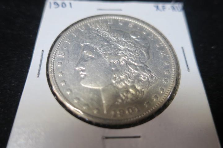 1901 MORGAN SILVER DOLLAR IN AU 50 Condition:: 1901 MORGAN SILVER DOLLAR IN AU 50 Condition: Collectible US coin, .90% Pure Silver. (450-600)